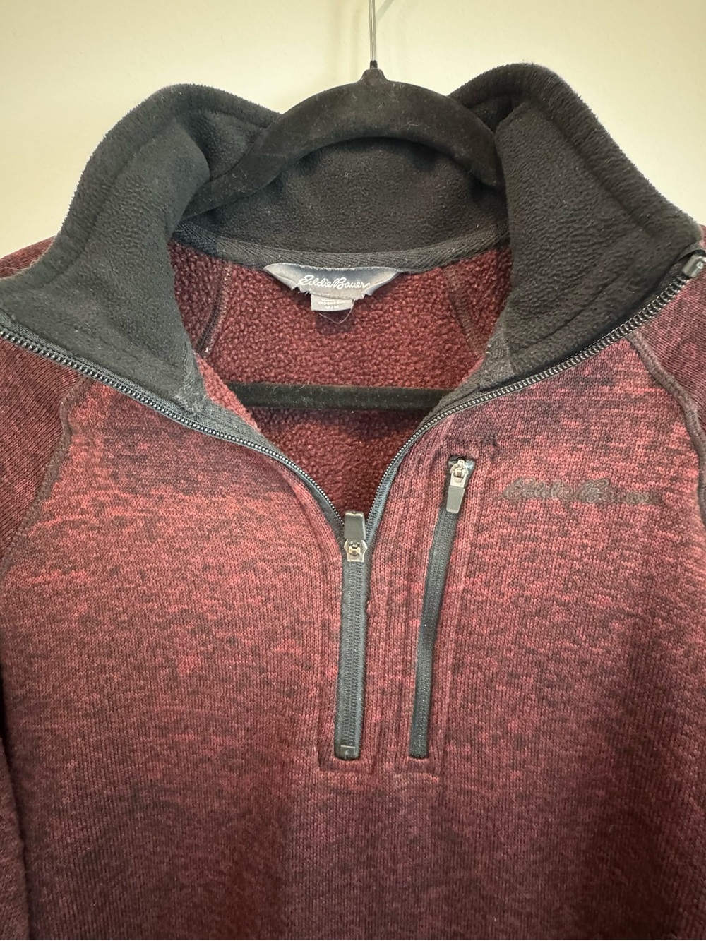 Eddie Bauer Men’s Medium Burgundy Quarter Zip Fleece Pullover - Picture 11 of 11
